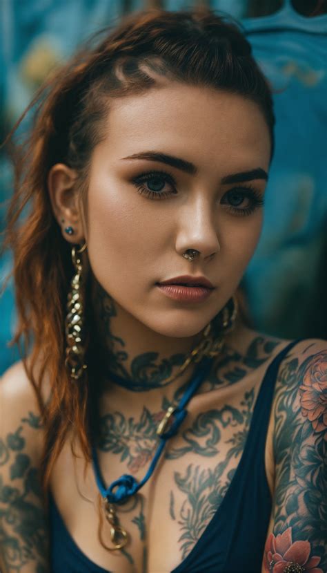 Lexica - Girl in a swimsuit, large slightly slanted eyes, tattoos all