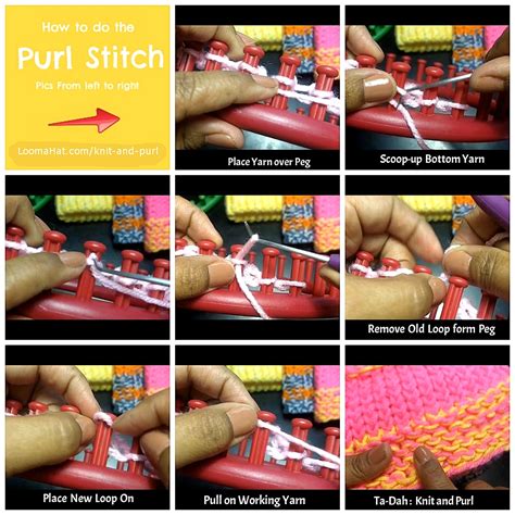 Knit and Purl Stitch - Text Picture and Video Tutorial - LoomaHat.com