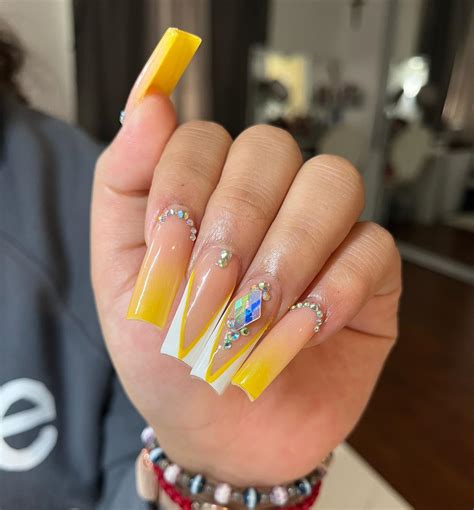 yellow ombre nails with design simple 7