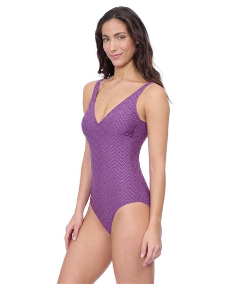 Blend V-Neck Textured One Piece-Purple | Gottex