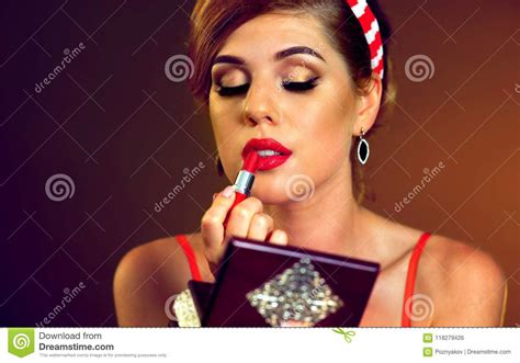 Girl in Pin Up Retro Style Make Make Up. Stock Photo - Image of female ...