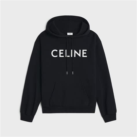 เสื้อฮู้ด Celine ทรงหลวมผ้าคอตตอนฟลีซ - สีดำ / สีขาว | CELINE