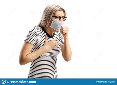 Young Female Wearing a Mask and Coughing Stock Image - Image of protect ...