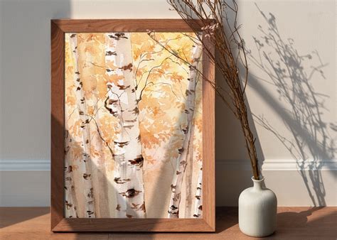 Fall Birch Trees Watercolor Painting Printable Art Autumn - Etsy