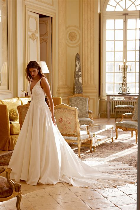 Josephine: Mikado A-Line Gown with Off-The-Shoulder Neckline and