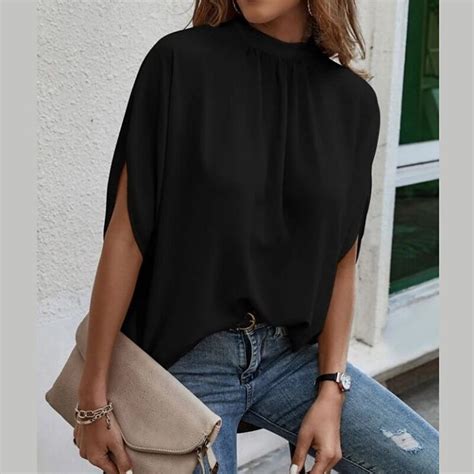 Women's Blouse Tie Back Solid / Plain Color Basic High Neck Batwing ...