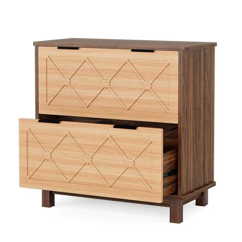 BYBLIGHT Atencio 2-Drawer Brown and Walnut File Cabinet Wood 33.46 in. W Lateral Modern File ...