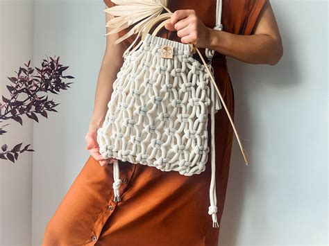 summer trendy macrame boho tote bag handmade bohemian bag  wooden