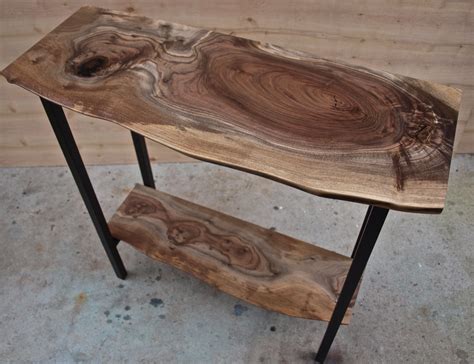 edge walnut entry table  steel base  edge wood furniture