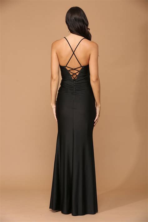 Black Long Bridesmaids Spaghetti Strap Formal Prom Gown - Prom Dresses