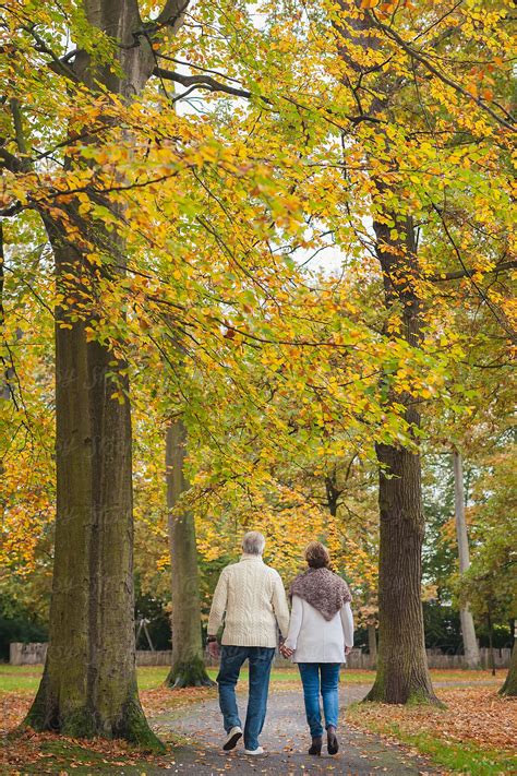 "Older Couple Walking Away On A Path In An Autumn Forest" by Stocksy