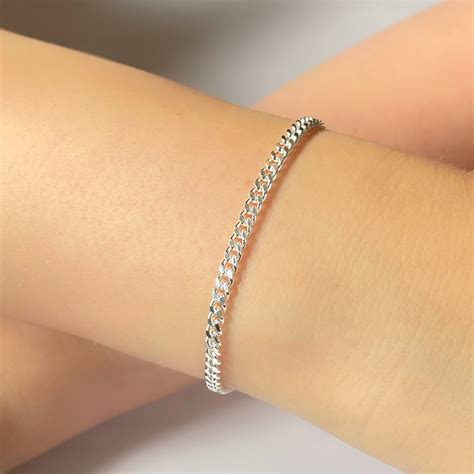 Curb Chain Bracelet, Flat Curb Chain Bracelet, 925 Sterling Solid ...