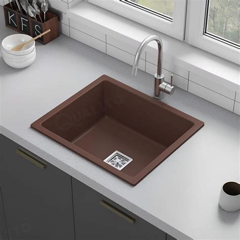 QUALITO 21x18X9 Brown Quartz Kitchen Sink Easy to Clean Sound Proof