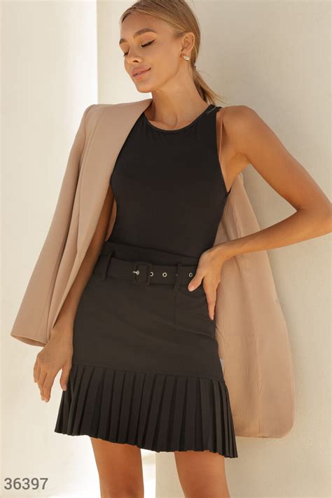 Черная мини-юбка с плиссировкой (№ 36397) ♡ Gepur - women clothes store