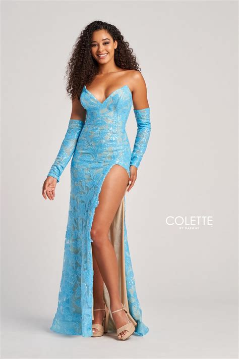 Black/Multi/Nude Colette CL5107 Detachable Sleeve Prom Long Formal
