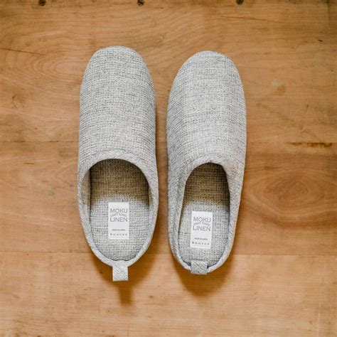 Moku Light Linen Slippers Grey Large#N# – Miss Arthur