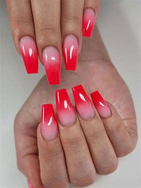 Glossy Ombre Red & Pink Nails | Pink ombre nails, Red ombre nails ...