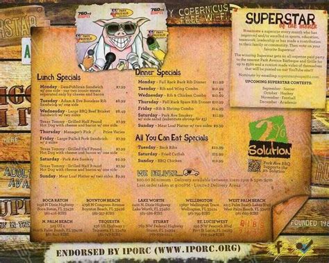 Menu at Park Avenue BBQ Grille, North Palm Beach, 525 US-1