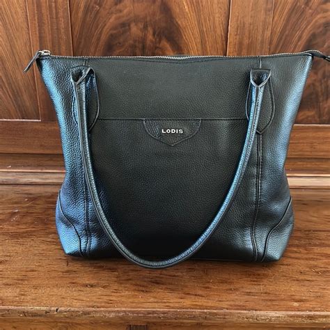 Lodis | Bags | Vintage Designer Tote Lotis Black Leather With Floral ...