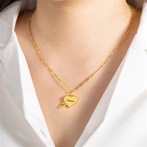 Custom Name Heart Necklace with Wing, Angel Wing Memorial Necklace ...
