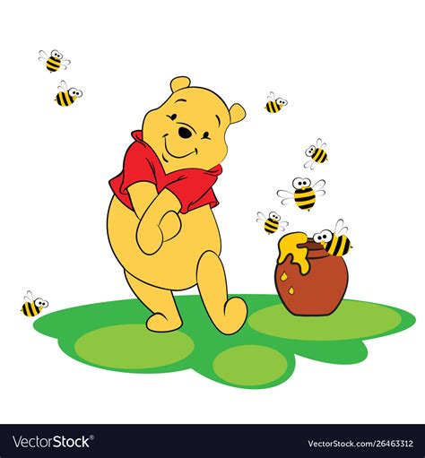 Winnie pooh with bees and honey pot Royalty Free Vector