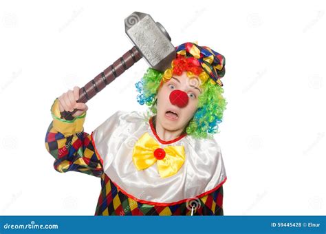 Clown with Hammer Isolated on White Stock Photo - Image of clothing, funny: 59445428