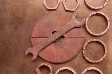copper set  tools  devices   copper surface stock photo