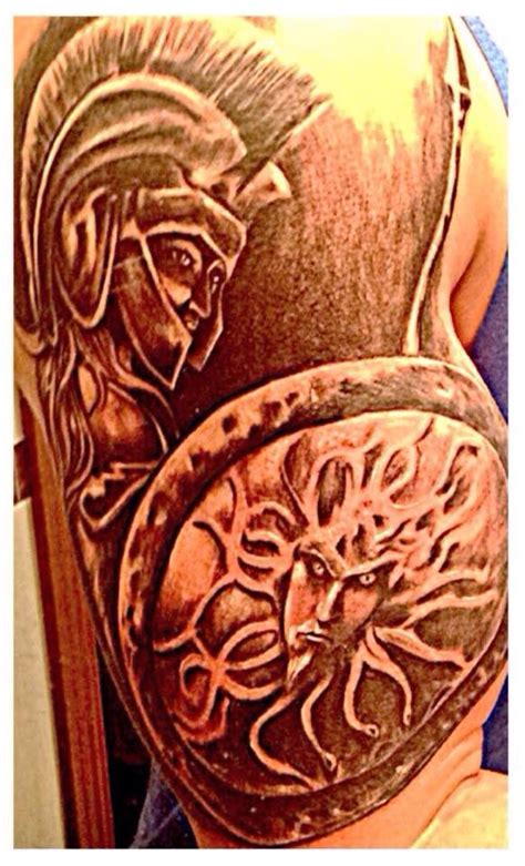 Athena with her shield tattoo. Greek Mythology | Tattoo artists
