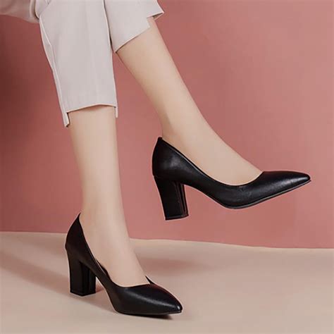 ximin womens closed pointed toe work dress pumps  chunky patent