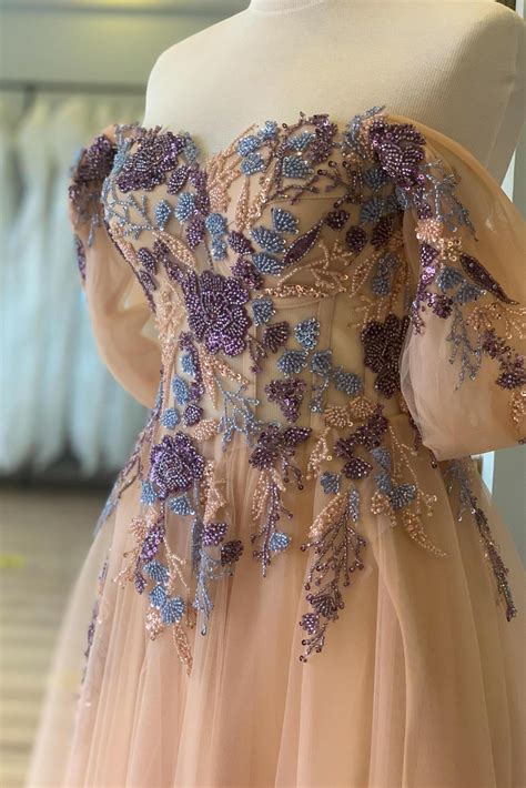 Ivory Prom Dress Embroidered Corset Tulle Ball Gown Masquerade Dress