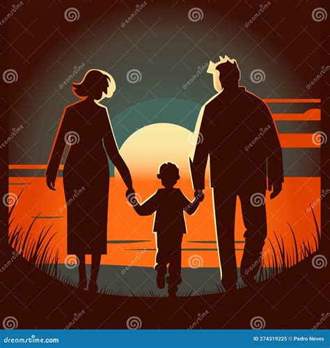 Father and Mother Figure Holding Hands with Child. Mom with Dad and Son