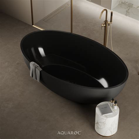 Volterra Matte Black Freestanding Stone Bath 1760mm | Aquaroc