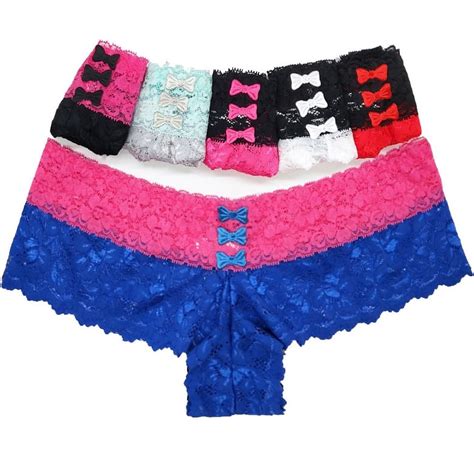 6-Pack Women's Lace Boyshorts Bikini Panties, Spandex Boy Shorts