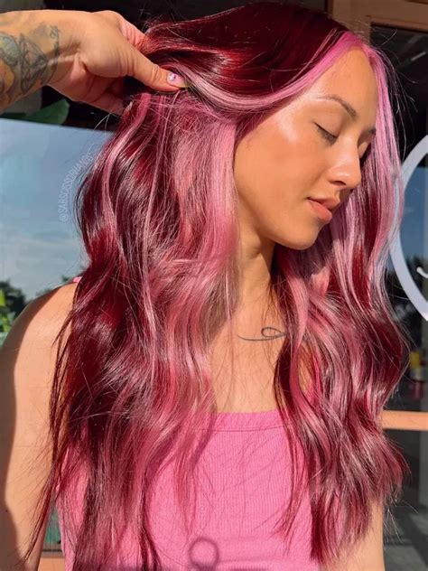 pink highlights  red hair hair color pink hair inspiration color