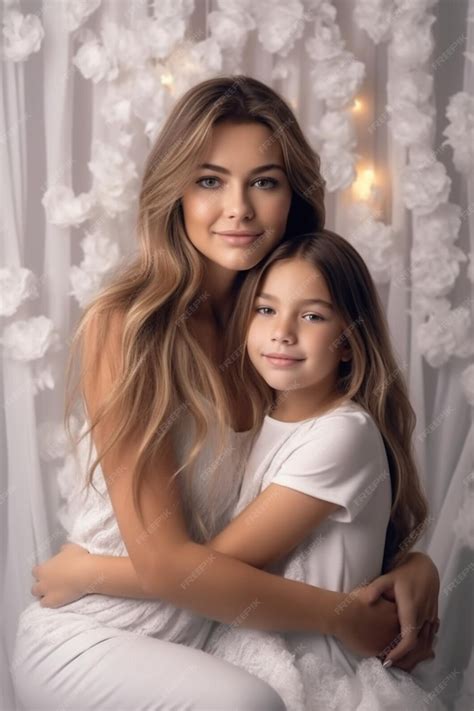 Retrato de una linda niña sonriente abrazo abrazo emocionada madre