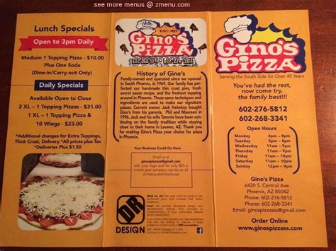 Menu at Gino's Pizza pizzeria, Phoenix, S Central Ave