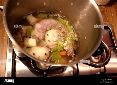 Turkey stock made from giblets and vegetables including onion carrot ...