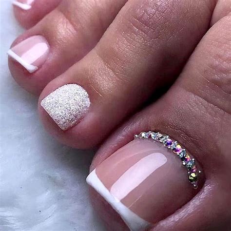 French Tips Press on TMA2 Toenail,Square White Tips False Nails Glitter