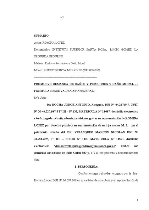 TP N2 Procesal - SUMARIO Actor: ROMINA LOPEZ Demandados: INSTITUTO