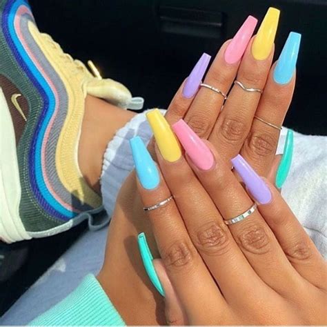 Different Color Acrylic Nails Coffin - Tips Color Short Acrylic Nails