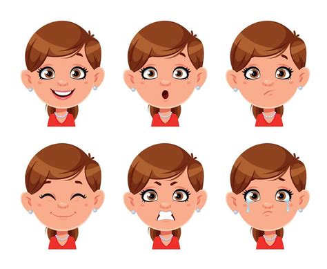 girl face expression vector art icons  graphics