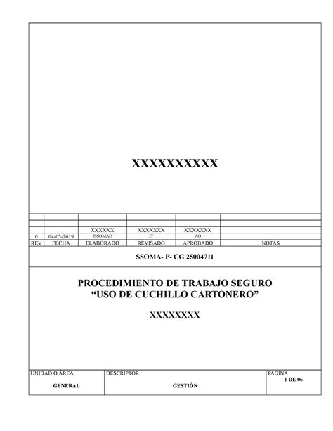 PTS Cuchillo Cartonero - Obra Xxxxxxx - XXXXXXXXXX XXXXXX XXXXXXX