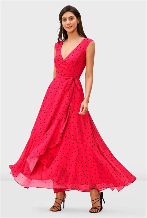 Shop Polka dot print georgette wrap dress | eShakti