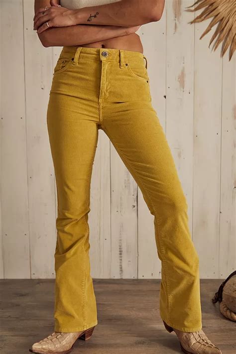 BDG Yellow Corduroy High-Waist Flare Jeans | Urban Outfitters UK