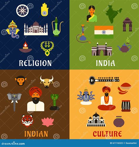 Indisk Kultur, Religion Och Medborgaresymboler Vektor Illustrationer ...