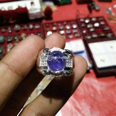 cincin batu natural blue sapphire corondum blue ring chrome silver