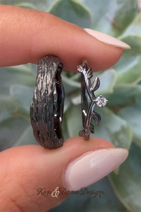Black Rhodium Nature Inspired Wedding Bands | Matching Wedding Bands ...