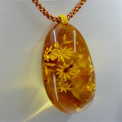 Certified 187 Carat Natural Amber Flower Pendant Necklace, Statement