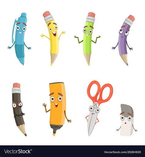 Cartoon characters different drawing tools Vector Image
