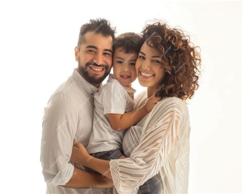Family father mother son daughter kid studio photo white background